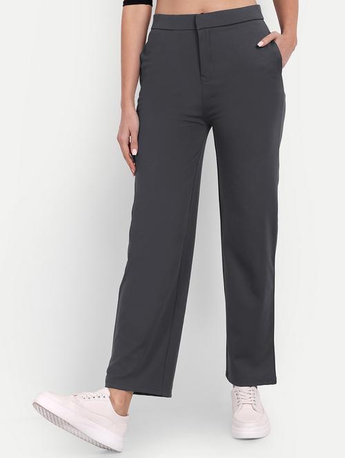 women chalcoal solids full length trousers - 20594328 - Very Small Image - 1