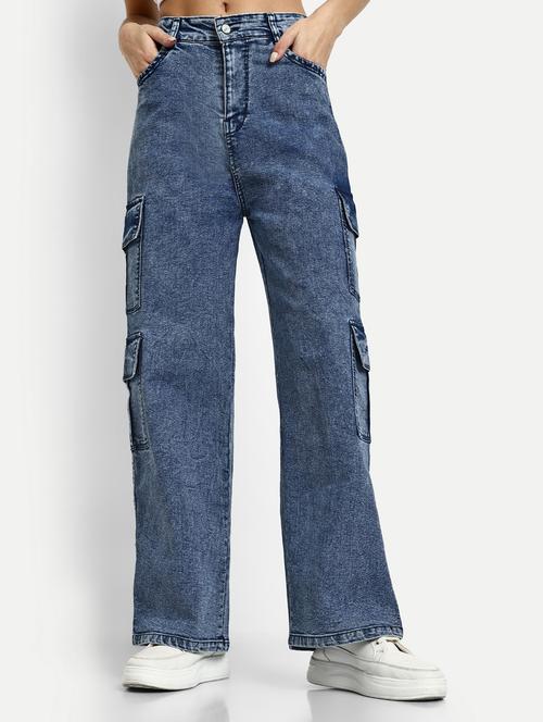 women plain blue cargos - 20594386 - Very Small Image - 1
