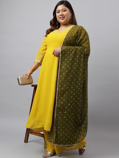 women yellow plus size kurta palazzo set with dupatta - 20594427 - Very Small Image - 1