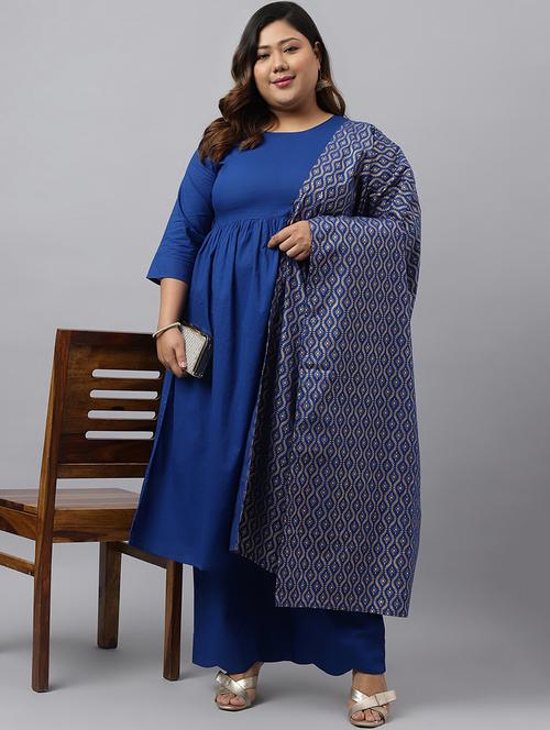 women blue plus size kurta palazzo set with dupatta - 20594429 - Very Small Image - 1