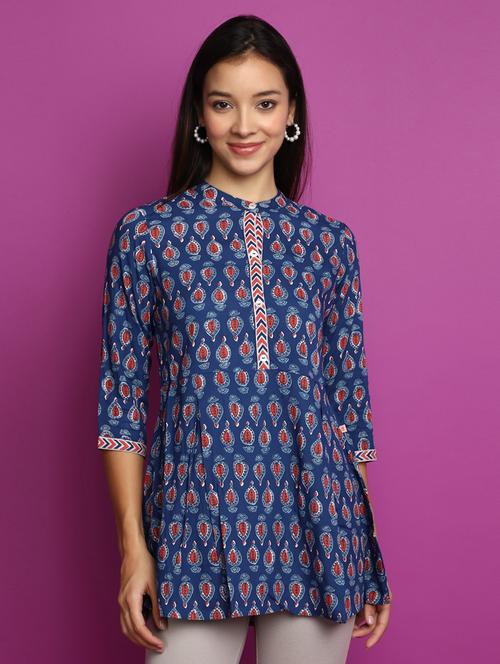 blue block print cotton short kurti - 20594670 - Very Small Image - 1