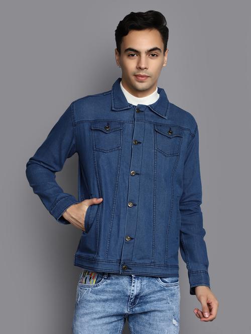 men blue solid denim full sleeve jacket - 20594713 - Very Small Image - 1