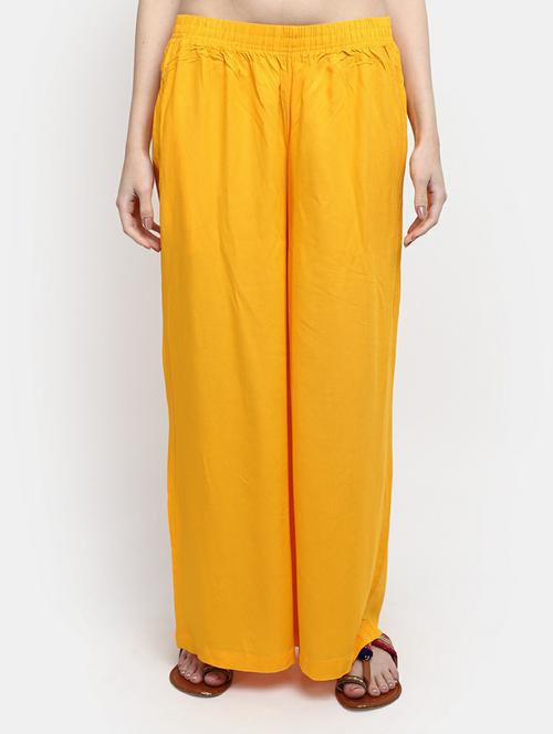 yellow solid rayon straight palazzo - 20595176 - Very Small Image - 1