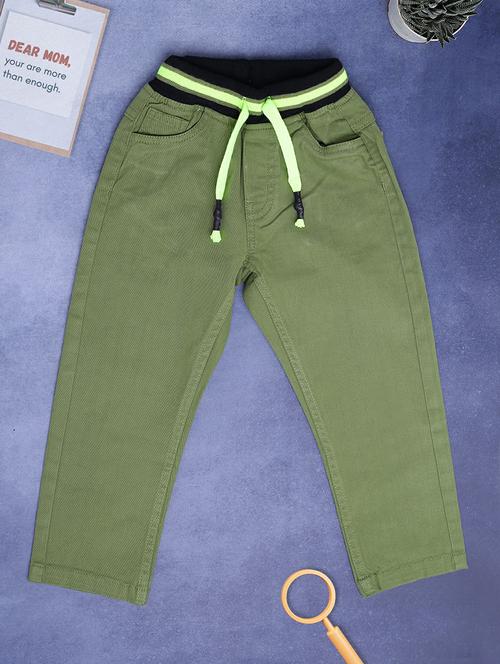 olive green cotton solid slim jeans - 20595501 - Very Small Image - 1