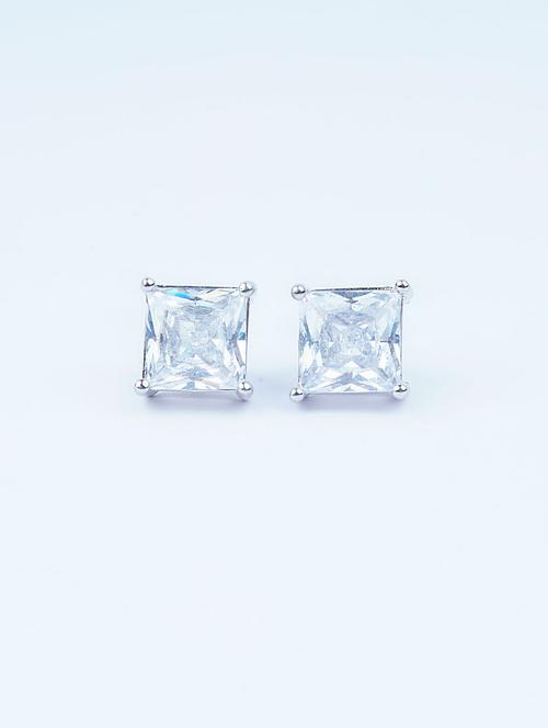 silver square shaped stud earring - 20595609 - Very Small Image - 1