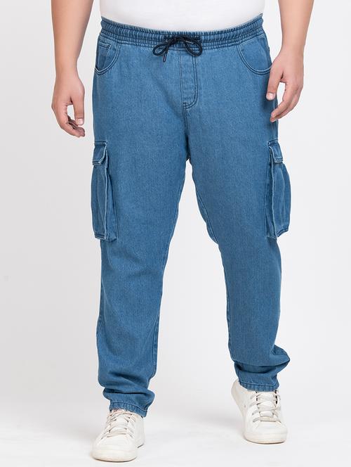 men blue polyester solid casual cargos - 20595708 - Very Small Image - 1