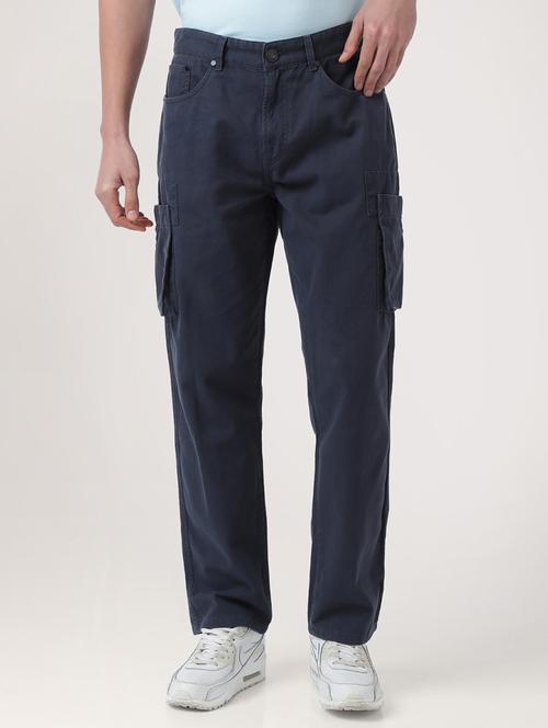men greyish blue polyester solid casual cargos - 20595713 - Very Small Image - 1