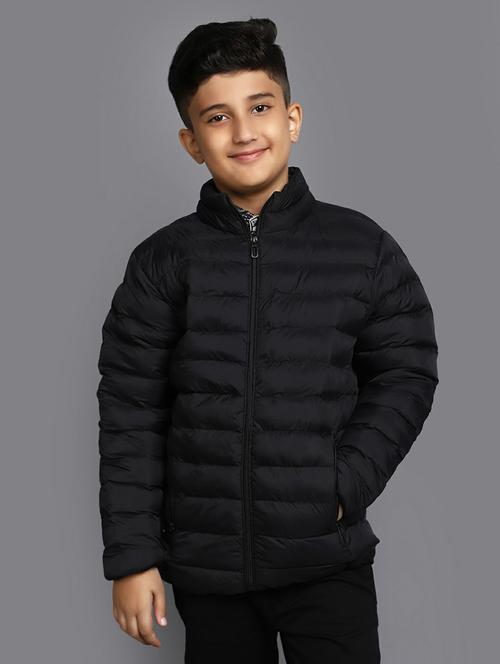 kids solid black quilted jacket - 20595883 - Very Small Image - 1