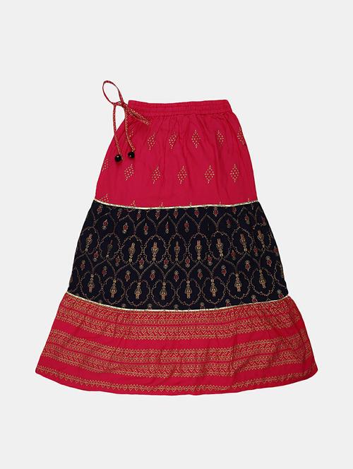fuchsia & black printed flared skirt - 20595926 - Very Small Image - 1