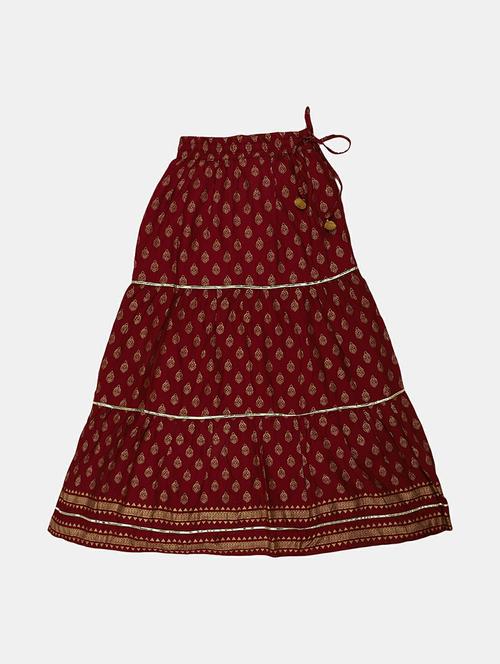 maroon printed rayon flared skirt - 20595927 - Very Small Image - 1