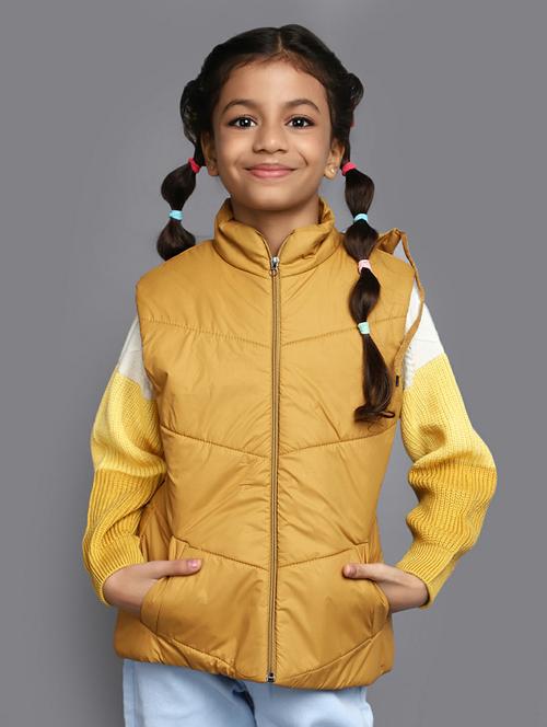 girls golden solid sleeveless quilted jacket - 20596084 - Very Small Image - 1