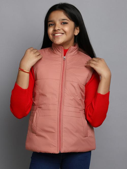 girls dark peach sleeveless quilted jacket - 20596093 - Very Small Image - 1