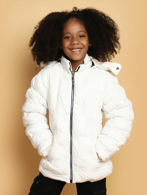 kids white solid detachable hooded jacket - 20596098 - Very Small Image - 1