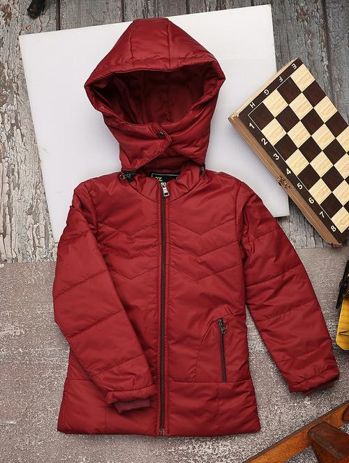 girls maroon solid quilted jacket - 20596101 - Very Small Image - 1