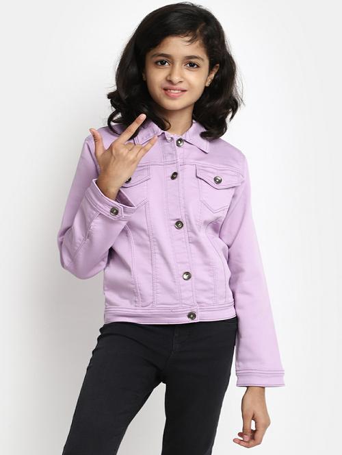 girls lavender solid denim jacket - 20596128 - Very Small Image - 1