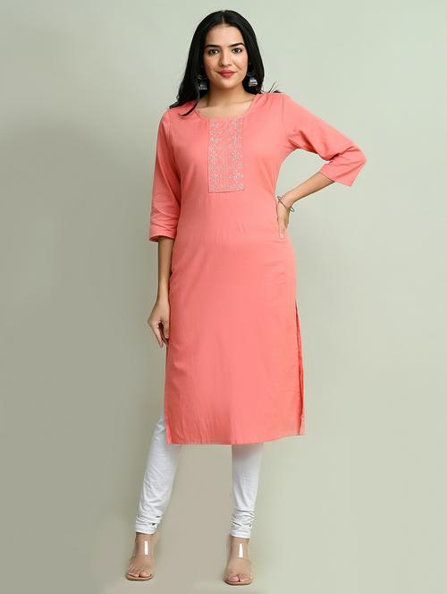 women solid embroidery detailed straight kurta - 20596313 - Very Small Image - 1