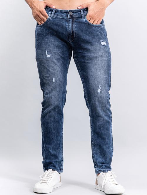 men blue washed distressed regular fit jeans - 20596589 - Very Small Image - 1