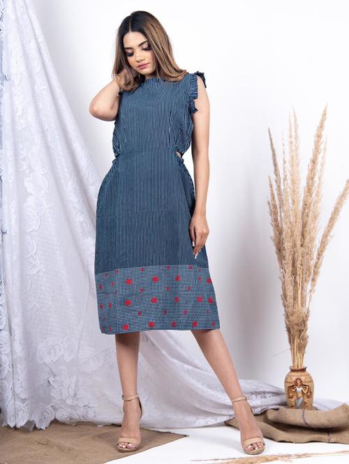 women blue striped a-line dress - 20596660 - Very Small Image - 1