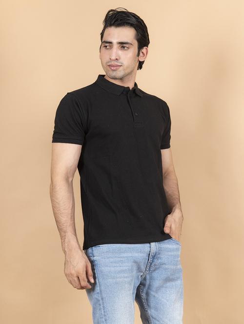 men solid cotton polo neck t-shirt - 20597288 - Very Small Image - 1