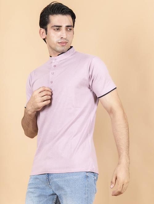men solid cotton mandarin neck t-shirt - 20597296 - Very Small Image - 1