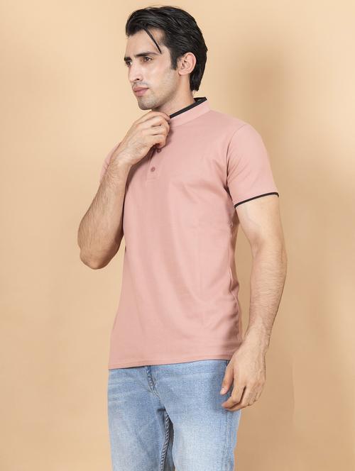 men solid cotton mandarin neck t-shirt - 20597299 - Very Small Image - 1
