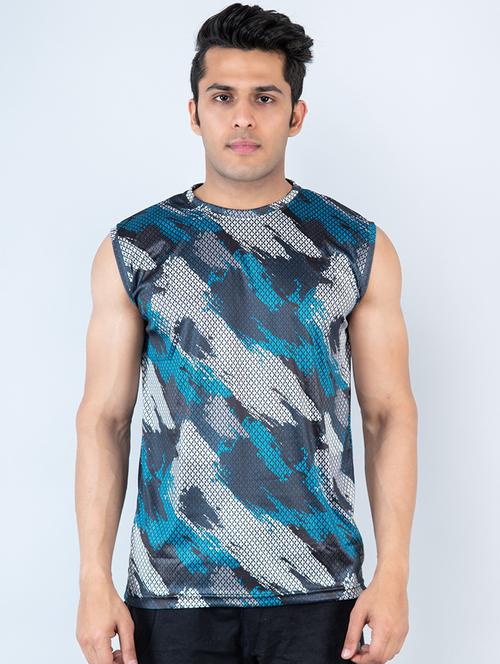 blue printed elastane sleeveless t-shirt - 20597345 - Very Small Image - 1