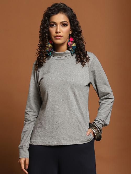 women grey solid full sleeve regular top - 20598321 - Very Small Image - 1
