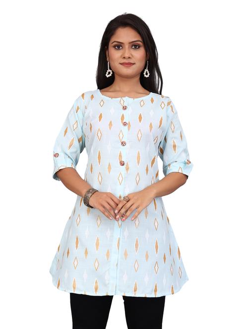 light blue cotton blend a-line top - 20598323 - Very Small Image - 1