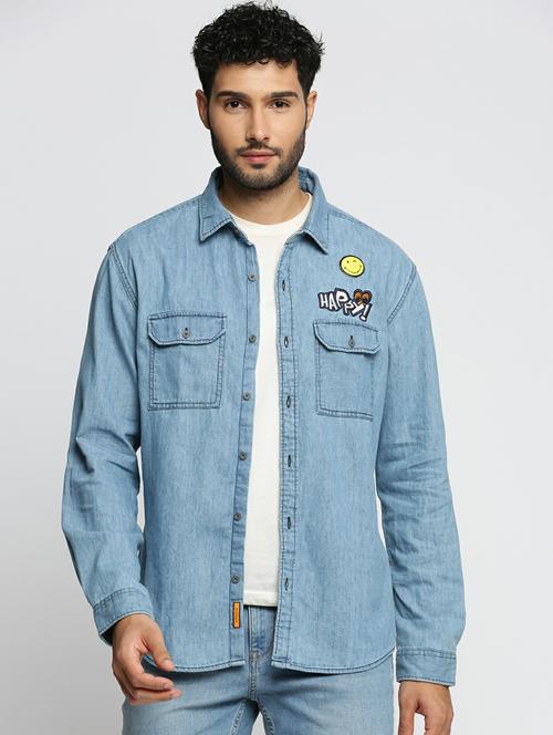 blue cotton blend casual shirt - 20598716 - Very Small Image - 1
