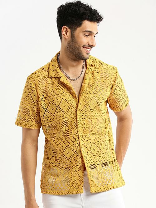 mustard cotton blend casual shirt - 20598840 - Very Small Image - 1