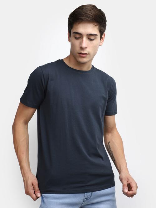 solid steel grey cotton casual t-shirt - 20599939 - Very Small Image - 1