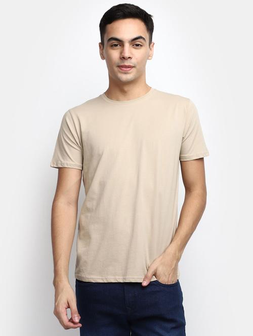 solid beige cotton casual t-shirt - 20599941 - Very Small Image - 1