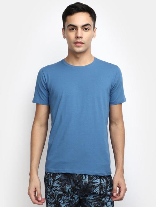 solid blue cotton casual t-shirt - 20599943 - Very Small Image - 1