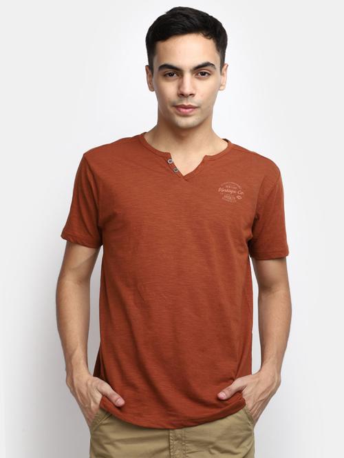 solid rust cotton casual t-shirt - 20599958 - Very Small Image - 1