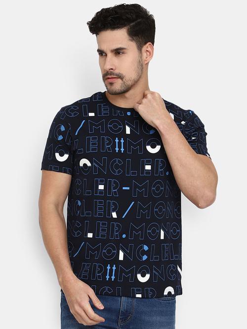 navy blue all over printed detailed casual t-shirt - 20600016 - Very Small Image - 1
