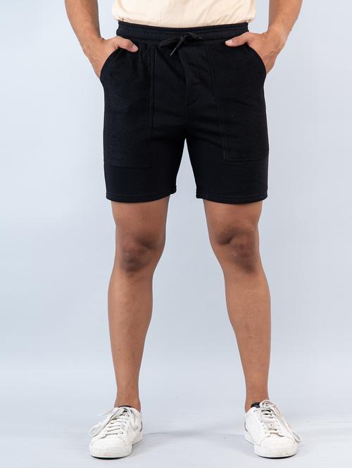men solid black shorts - 20600667 - Very Small Image - 1