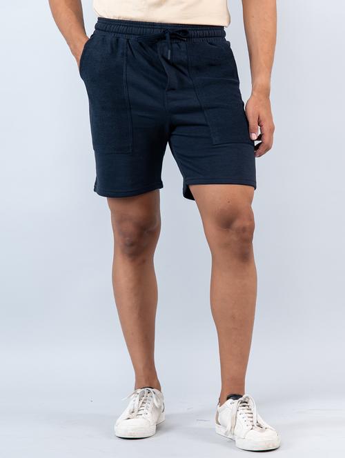 men solid navy blue shorts - 20600673 - Very Small Image - 1
