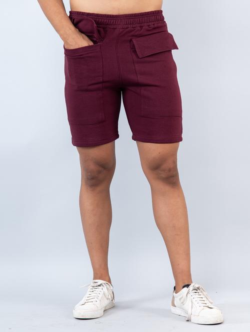men solid burgundy shorts - 20600680 - Very Small Image - 1