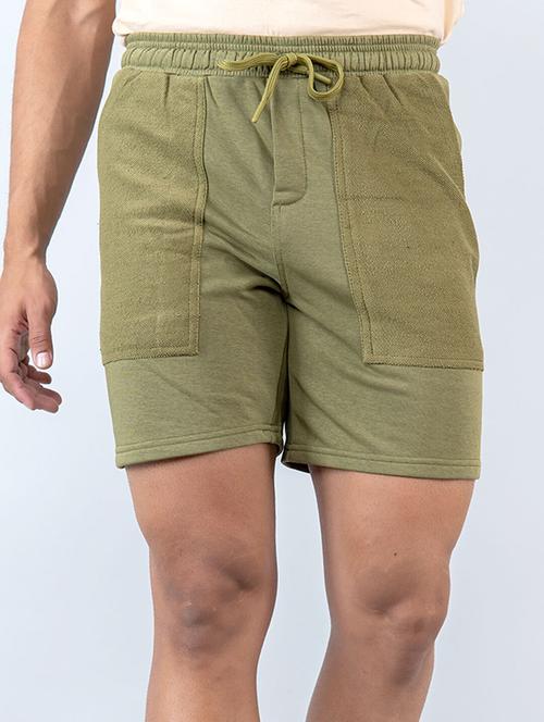men solid olive green shorts - 20600698 - Very Small Image - 1