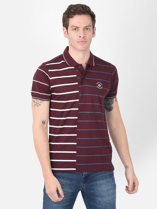 men maroon stripes polo neck t-shirt - 20601436 - Very Small Image - 1