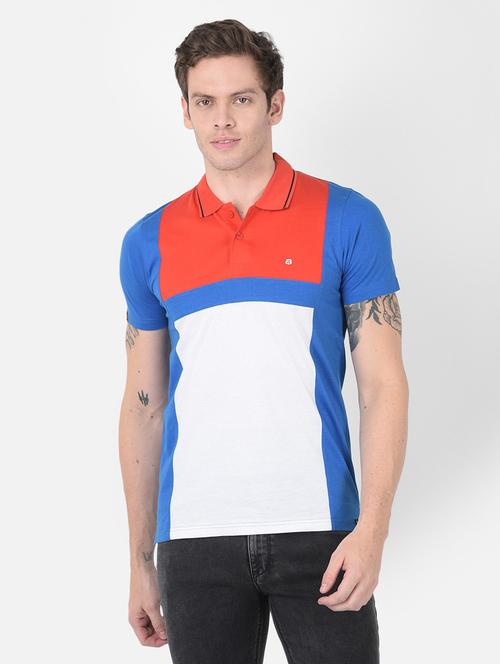 men blue color block polo neck t-shirt - 20601687 - Very Small Image - 1