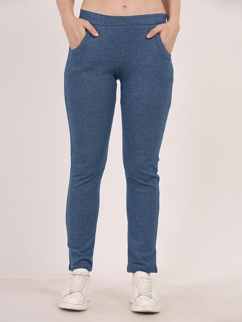women blue solid track pants - 20602094 - Very Small Image - 1