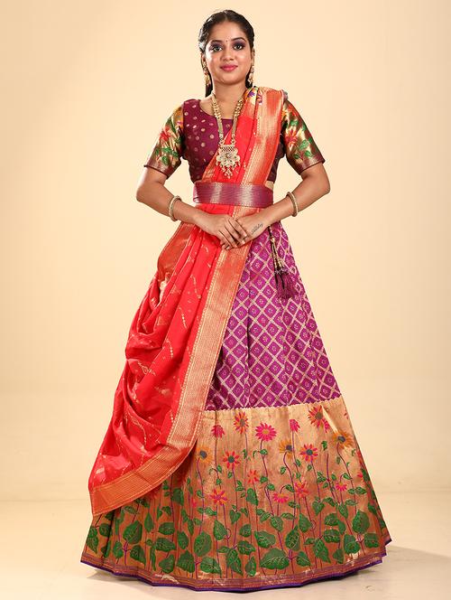 purple self design semi stitched lehenga - 20602677 - Very Small Image - 1