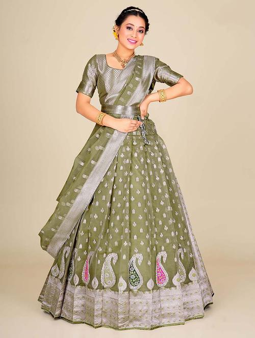 women green semi-stitched lehenga choli with dupatta - 20602692 - Very Small Image - 1