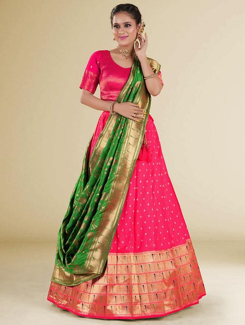 pink self design semi stitched lehenga - 20602709 - Very Small Image - 1