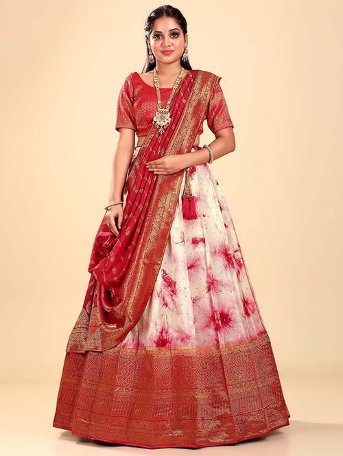 maroon self design semi stitched lehenga - 20602726 - Very Small Image - 1