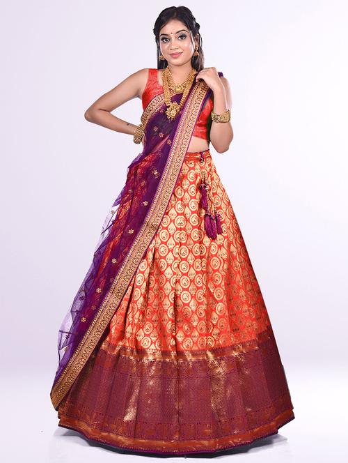 red self design semi stitched lehenga - 20602730 - Very Small Image - 1