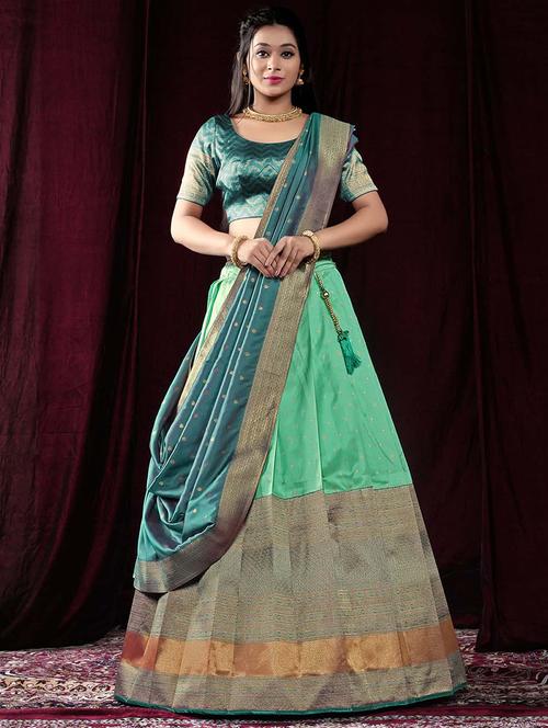 sea green self design semi stitched lehenga - 20602751 - Very Small Image - 1