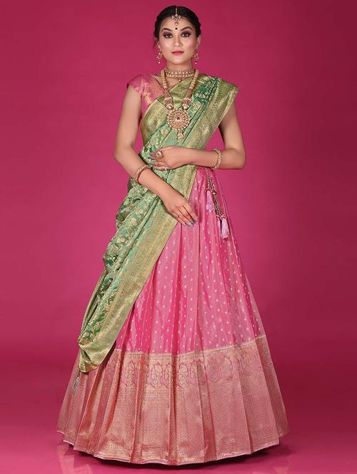 pink self design semi stitched lehenga - 20602810 - Very Small Image - 1