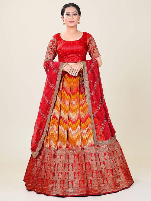 women orange semi-stitched lehenga choli with dupatta - 20602906 - Very Small Image - 1